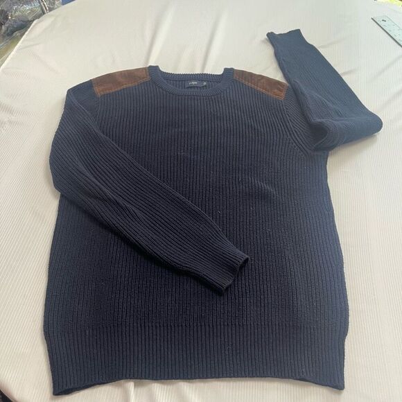 J. Crew Navy Blue Woodsman Shoulder Patch Sweater Size Large - Picture 5 of 7
